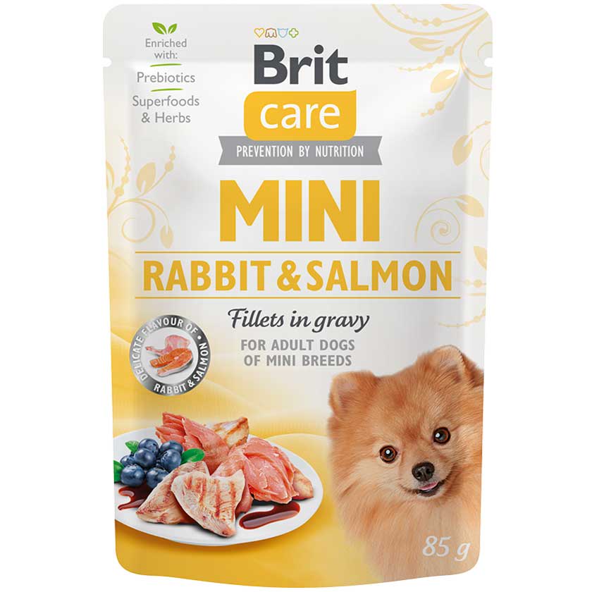 BRIT CARE Mini Rabbit & Salmón Fillets In Gravy 85g