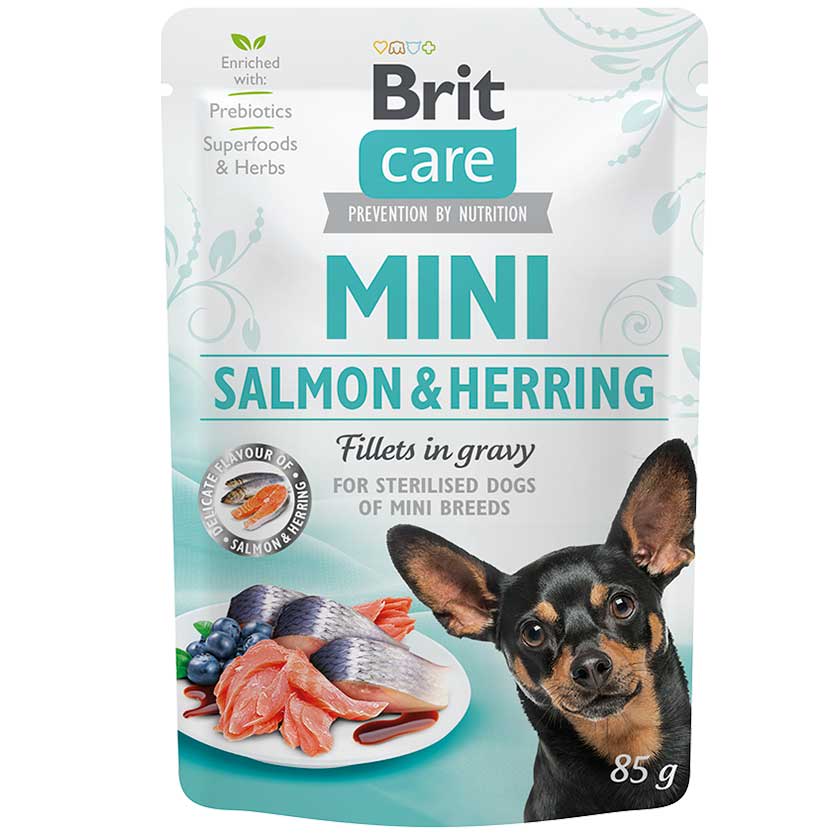 BRIT CARE Mini Salmón & Herring Fillets In Gravy 85g