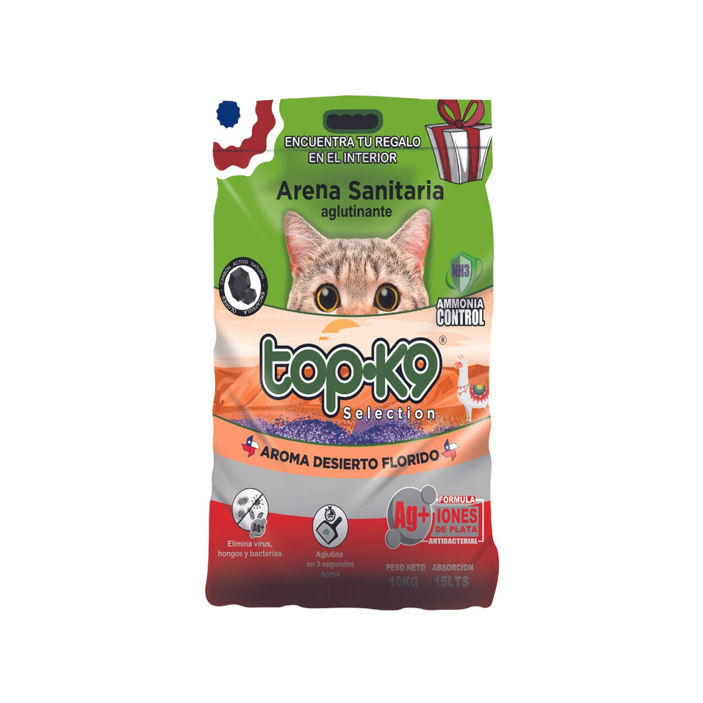 TOP-K9 Arena Aglutinante Iones de Plata/Carbón Activo 10kg - Desierto Florido