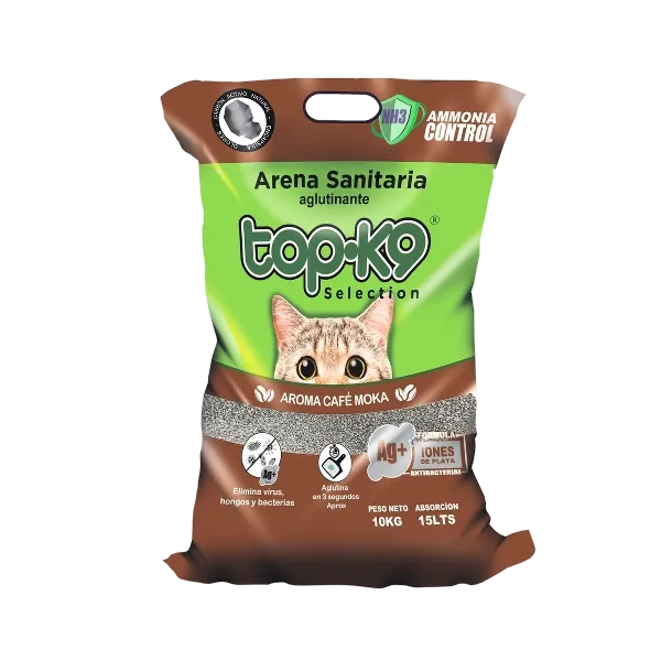 TOP-K9 Arena Aglutinante Iones de Plata/Carbón Activo 10kg - Cafe Moka