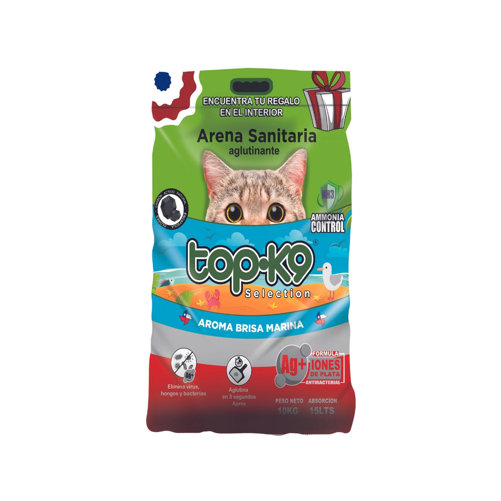 TOP-K9 Arena Aglutinante Iones de Plata/Carbón Activo 10kg - Brisa Marina