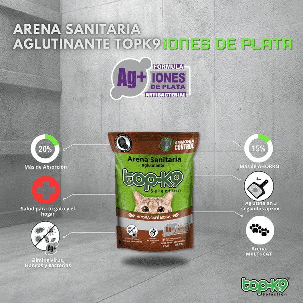 TOP-K9 Arena Aglutinante Iones de Plata/Carbón Activo 10kg - Cafe Moka
