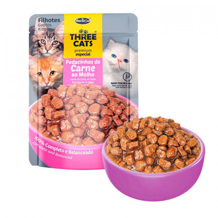 THREE CATS Kitten - Trocitos de Carne 85g